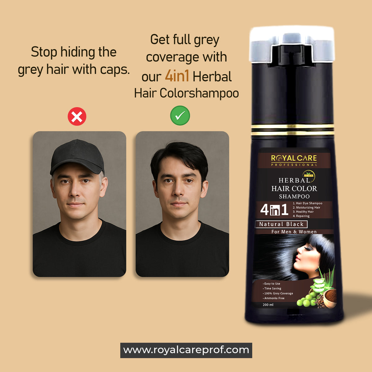 4 IN 1 Hair Coloring Shampoo – Natural Black