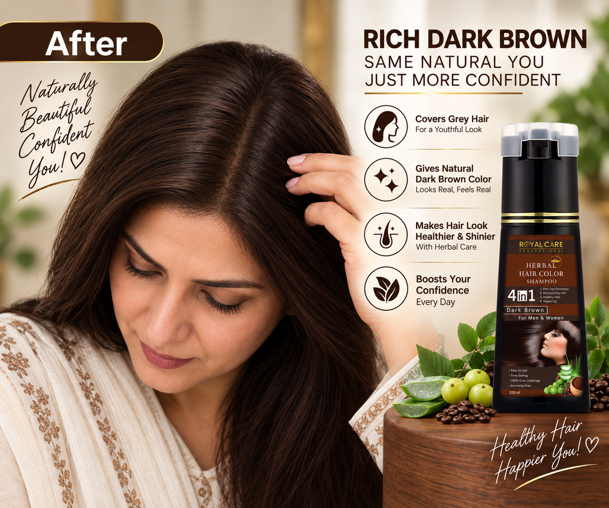 4 IN 1 Hair Coloring Shampoo – Dark Brown after