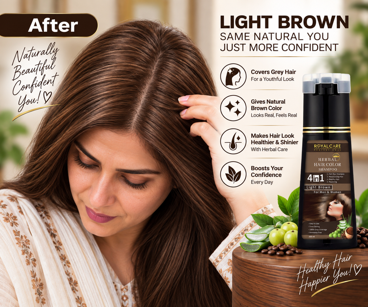 4 IN 1 Hair Coloring Shampoo – Light Brown after